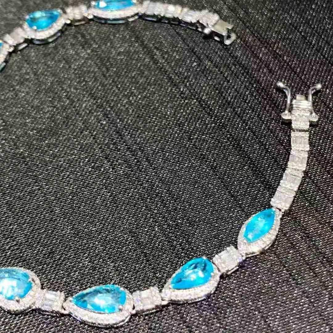 14k Gold 3.1 Ct Natural Paraiba Tourmaline & Diamond Bracelet - 2