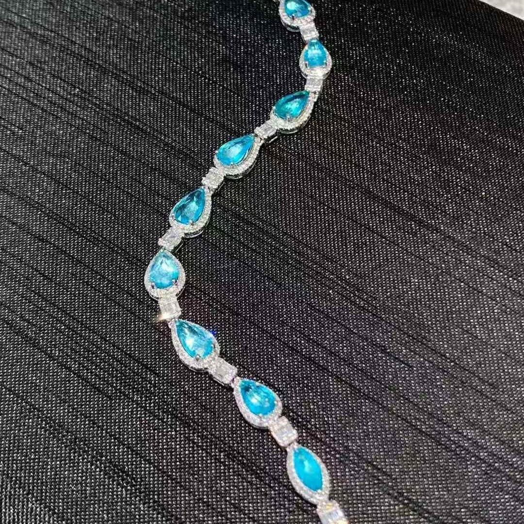 14k Gold 3.1 Ct Natural Paraiba Tourmaline & Diamond Bracelet - 3