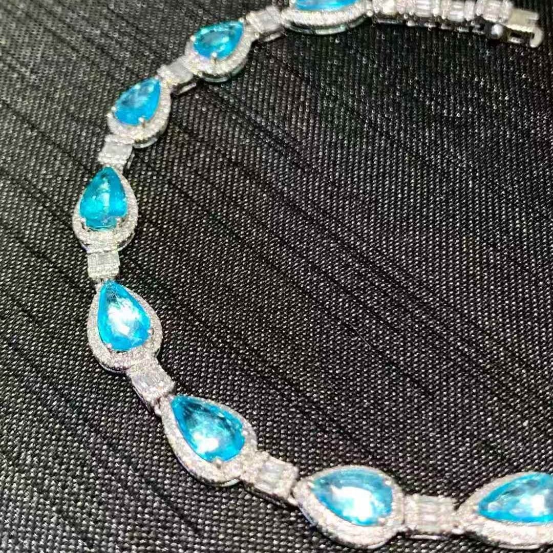 14k Gold 3.1 Ct Natural Paraiba Tourmaline & Diamond Bracelet - 6