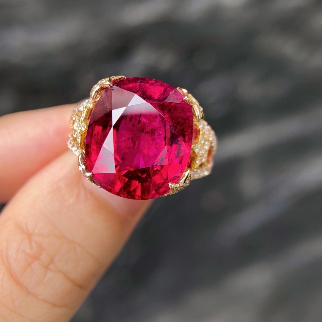 14k Gold 13.74 Ctw Natural Tourmaline & Diamond Ring - 2