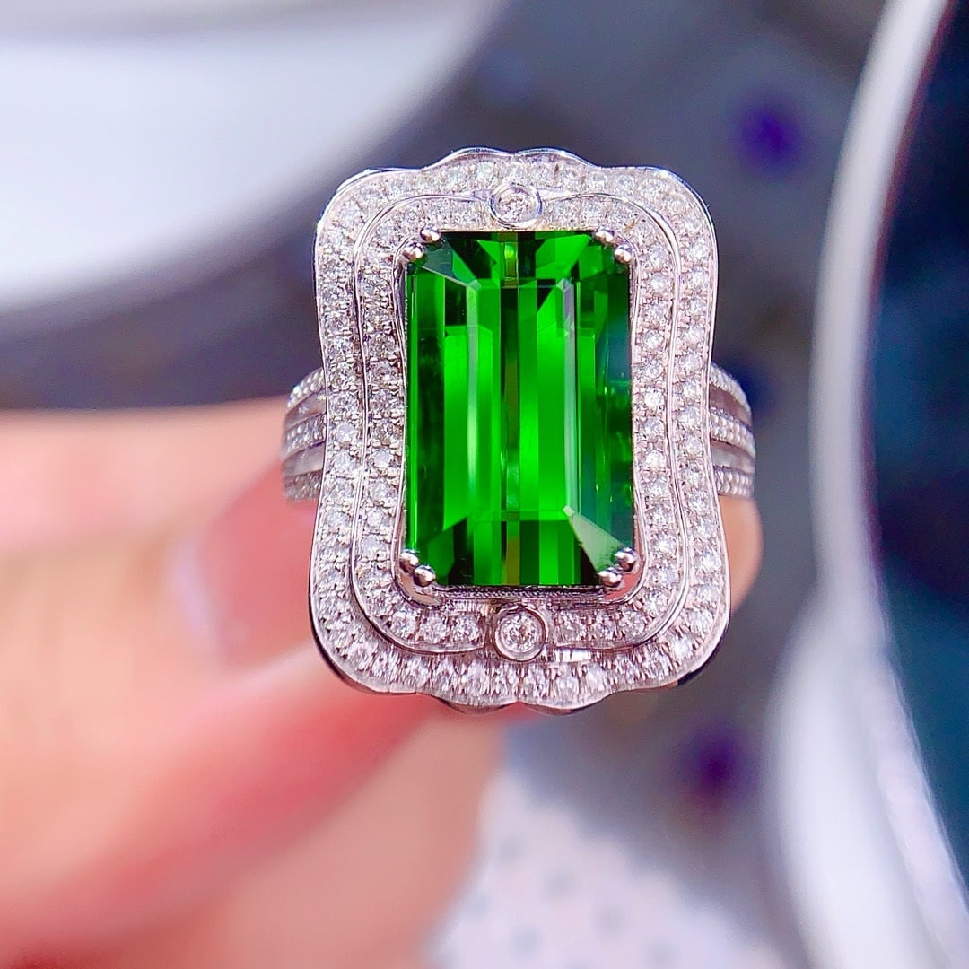 14k Gold 7.5 Ct Natural Tourmaline & Diamond Ring - 3