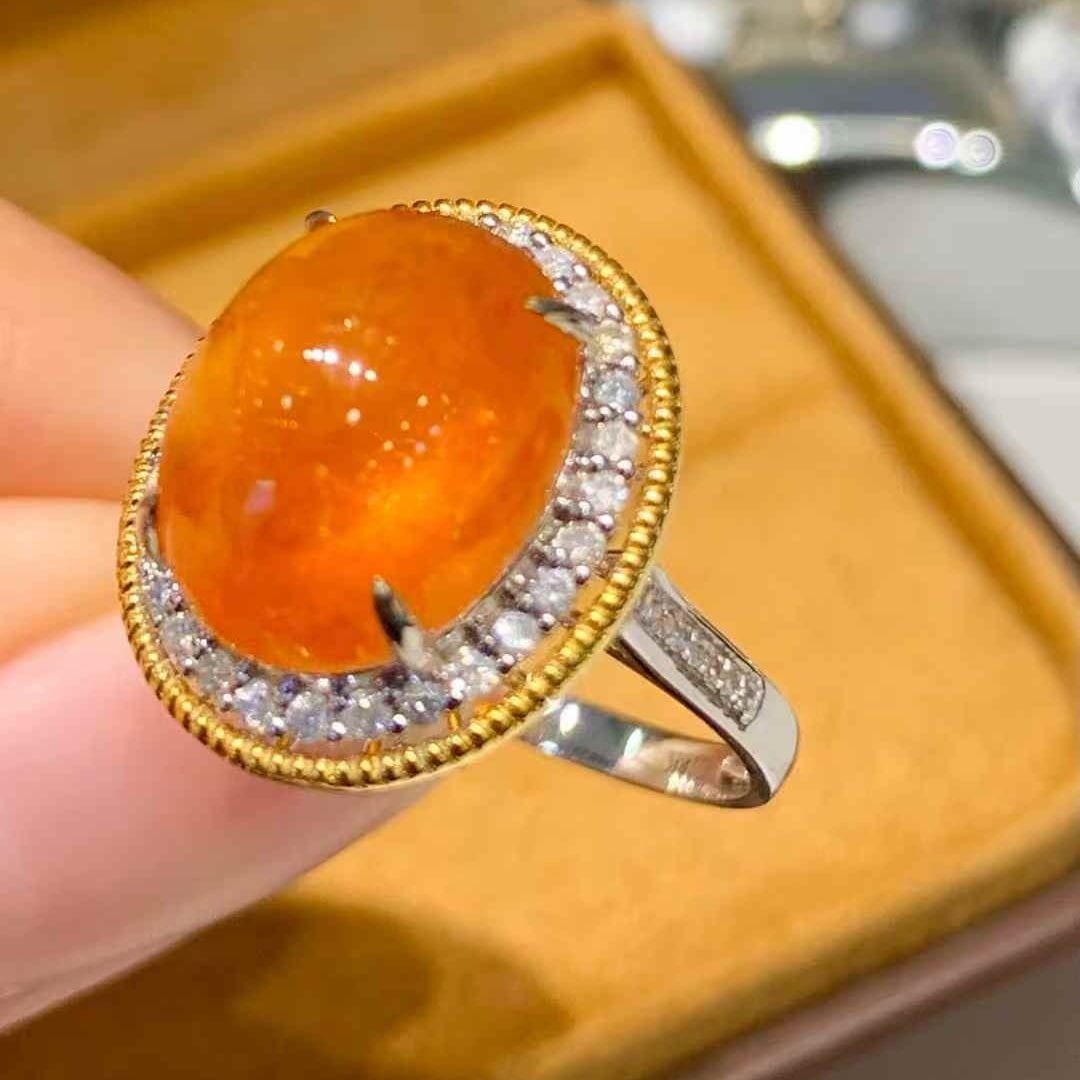 14k Gold 9 Ct Natural Spessartine & Diamond Ring - 2