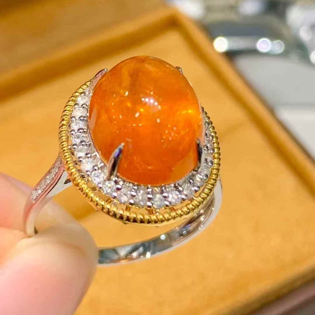 14k Gold 9 Ct Natural Spessartine & Diamond Ring - 3