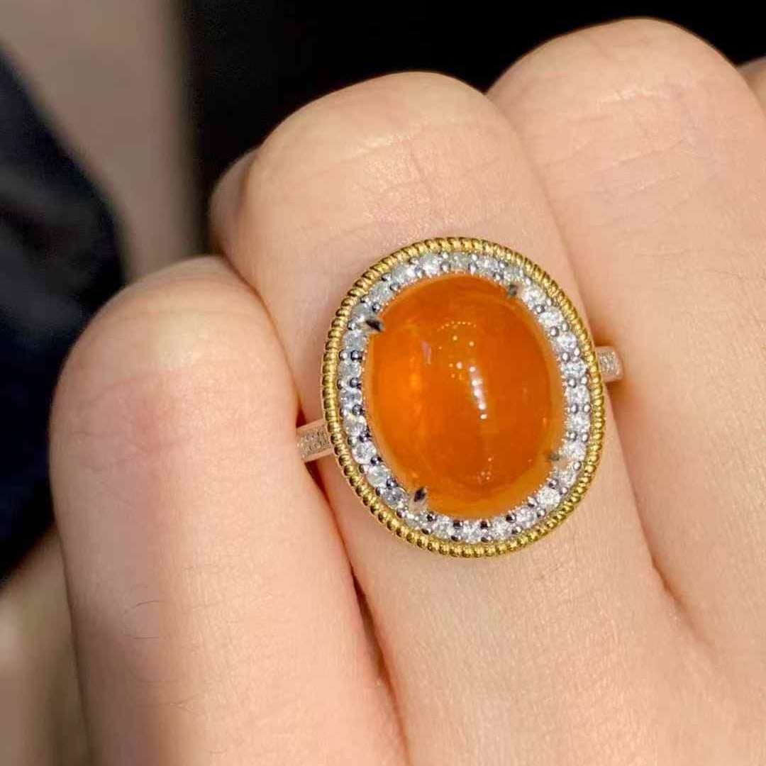 14k Gold 9 Ct Natural Spessartine & Diamond Ring - 5