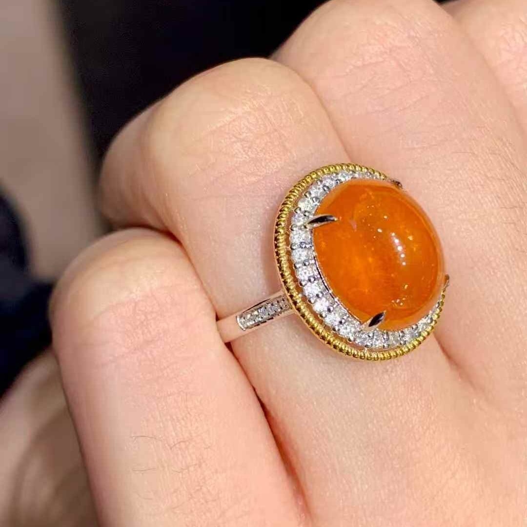14k Gold 9 Ct Natural Spessartine & Diamond Ring - 6
