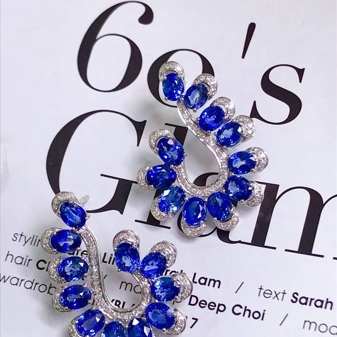 14k Gold 7.54 Ctw Natural Sapphire & Diamond Earrings - 4