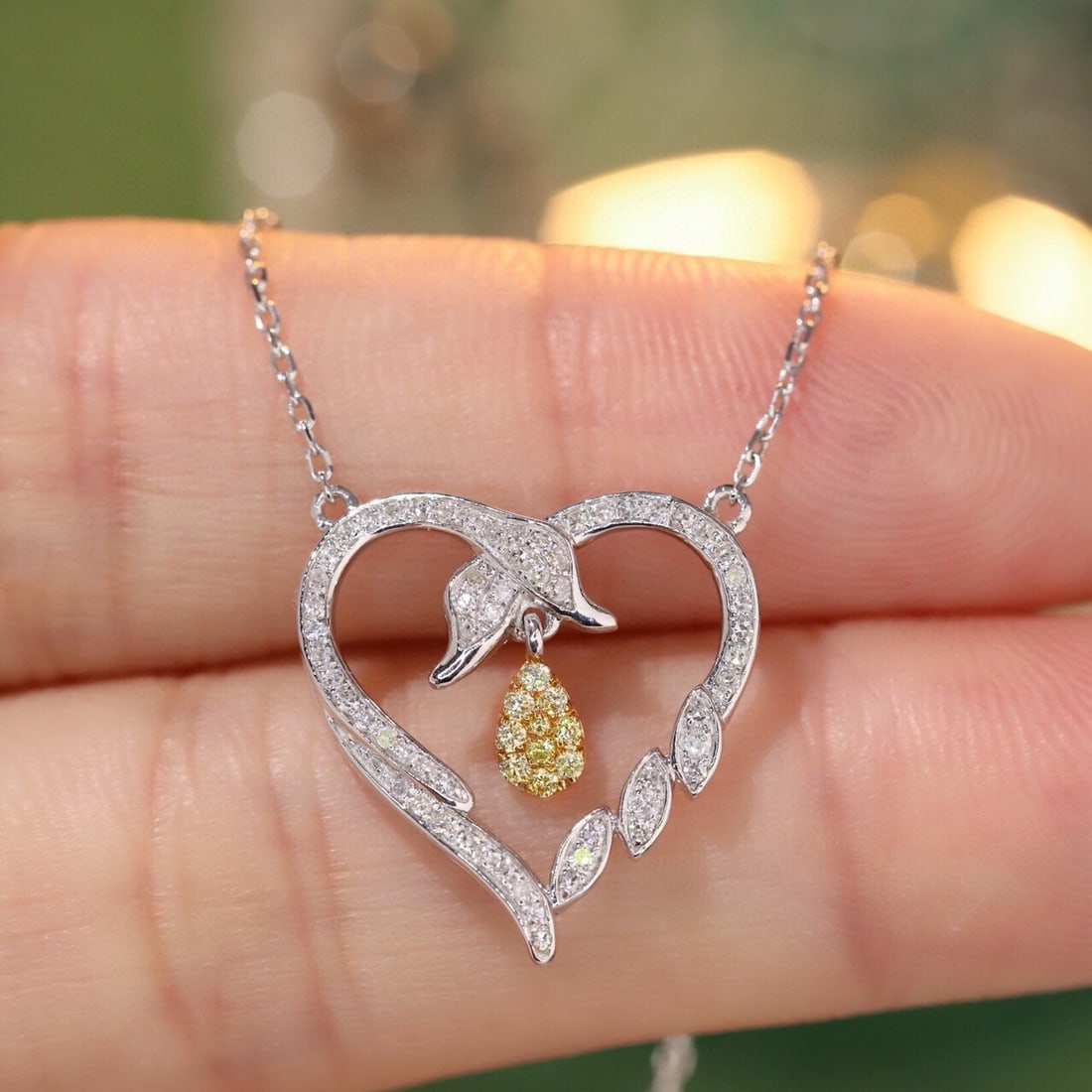 14k Gold 0.25 Ct Natural Yellow Diamond & Diamond Necklace - 5