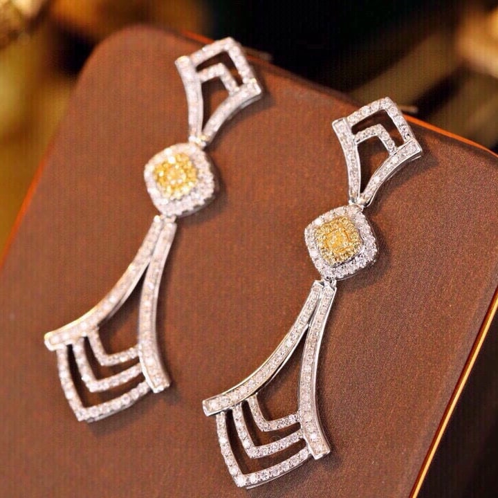 14k Gold 1.16 Ctw Natural Yellow Diamond & Diamond Earrings - 3
