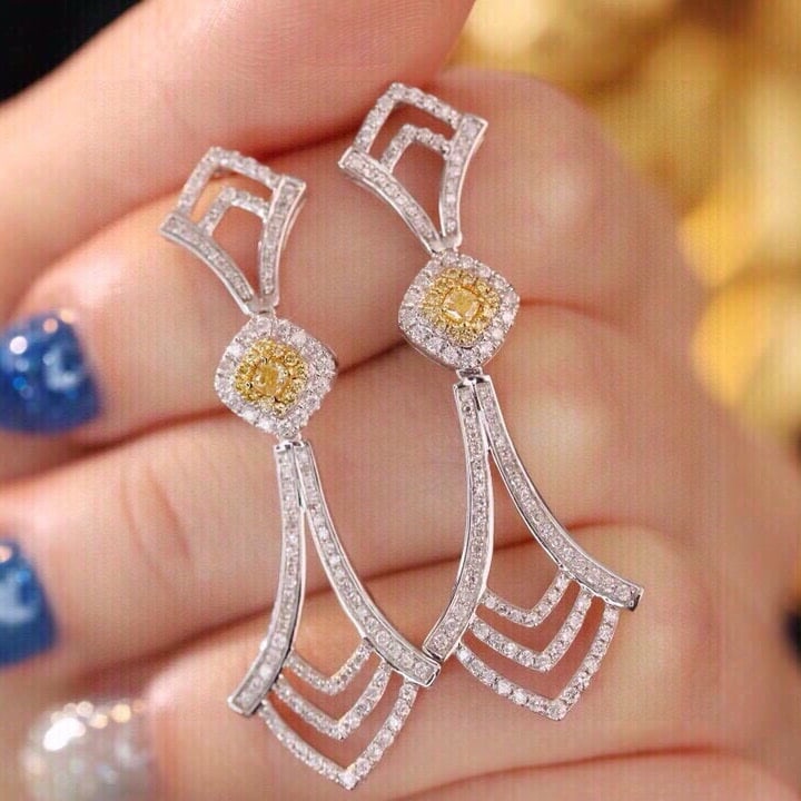 14k Gold 1.16 Ctw Natural Yellow Diamond & Diamond Earrings - 5