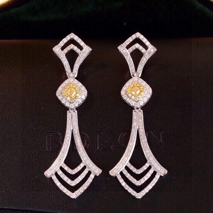 14k Gold 1.16 Ctw Natural Yellow Diamond & Diamond Earrings - 6