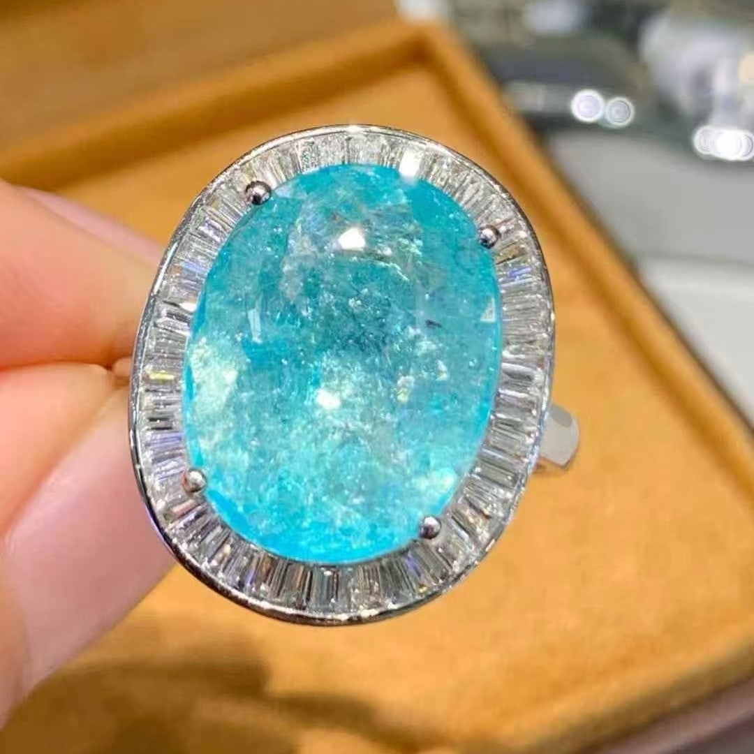 14k Gold 6.6 Ct Natural Paraiba Tourmaline & Diamond Ring - 3