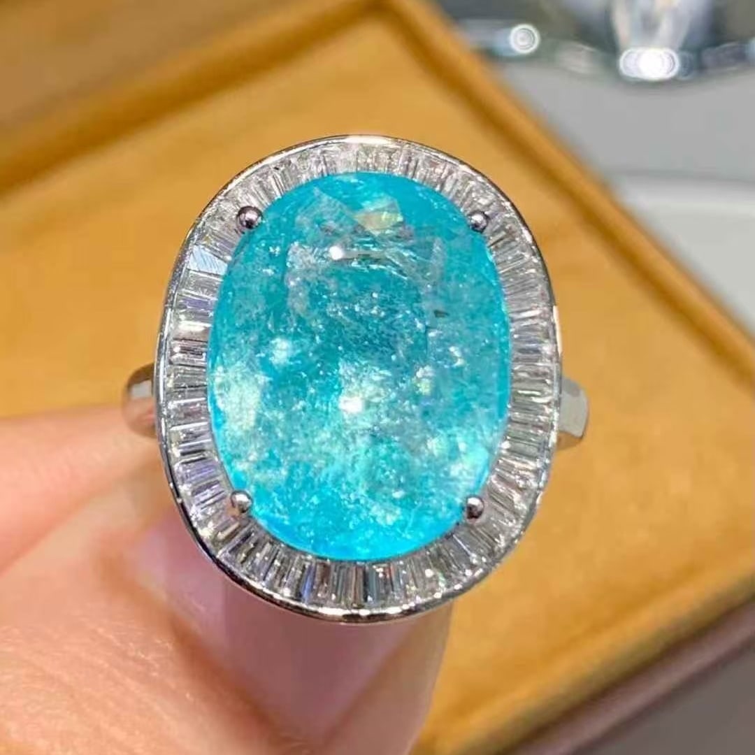 14k Gold 6.6 Ct Natural Paraiba Tourmaline & Diamond Ring - 4