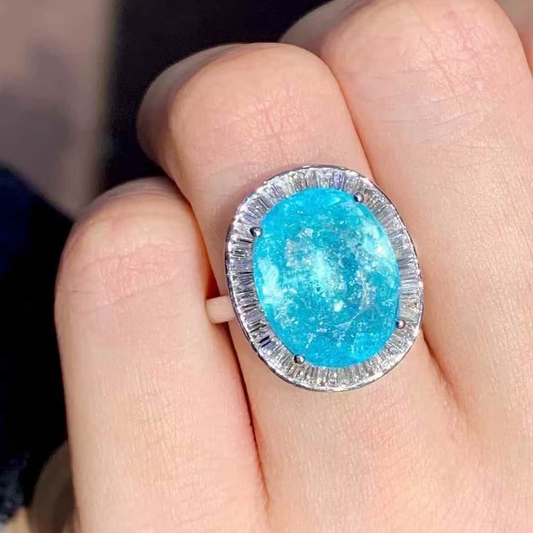 14k Gold 6.6 Ct Natural Paraiba Tourmaline & Diamond Ring - 5