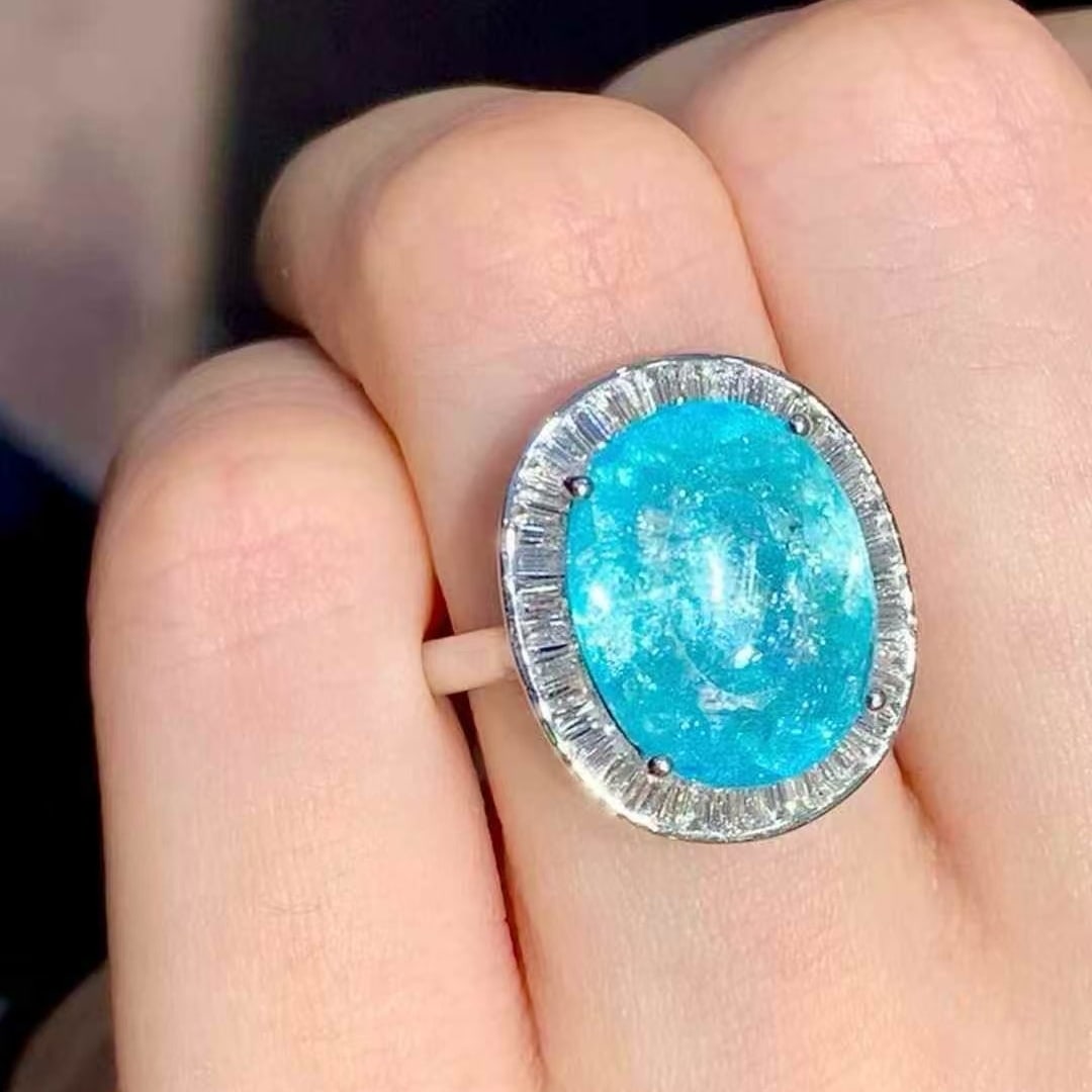 14k Gold 6.6 Ct Natural Paraiba Tourmaline & Diamond Ring - 6