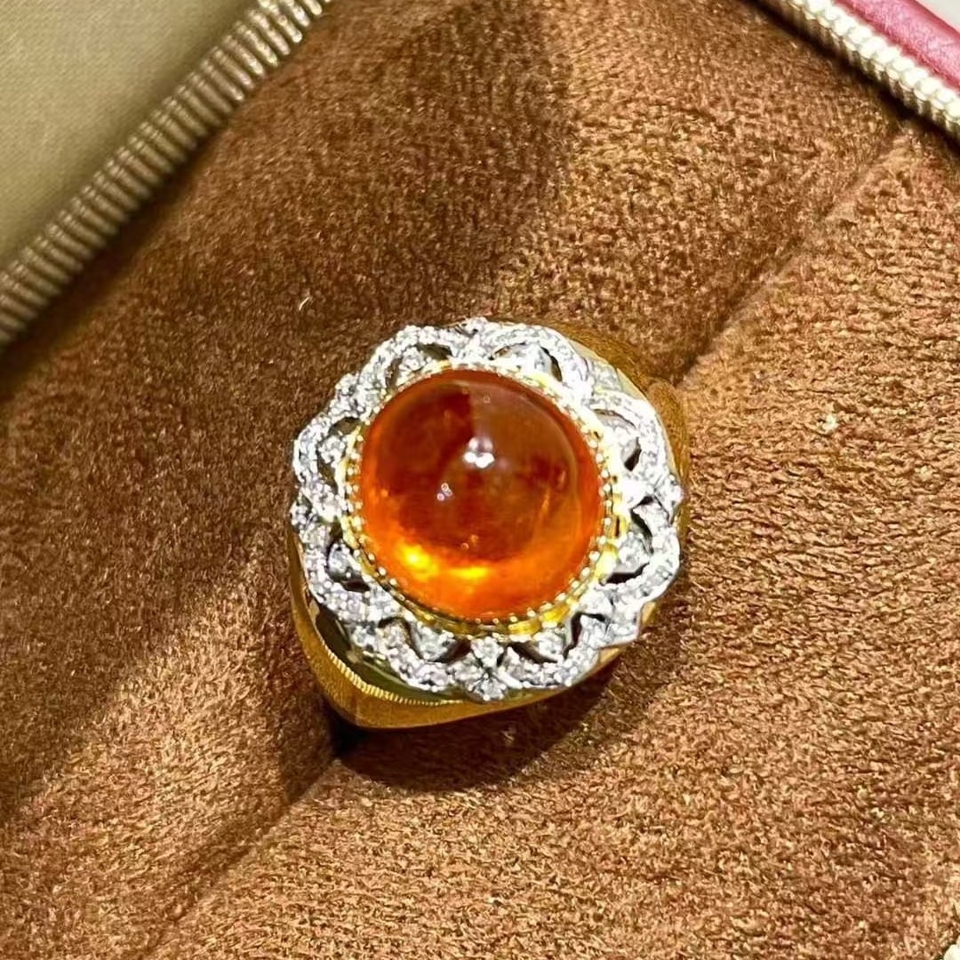 14k Gold 7.7 Ct Natural Spessartine & Diamond Ring - 2
