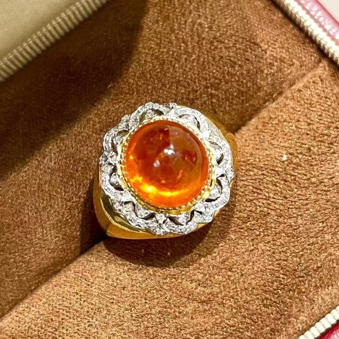 14k Gold 7.7 Ct Natural Spessartine & Diamond Ring - 3