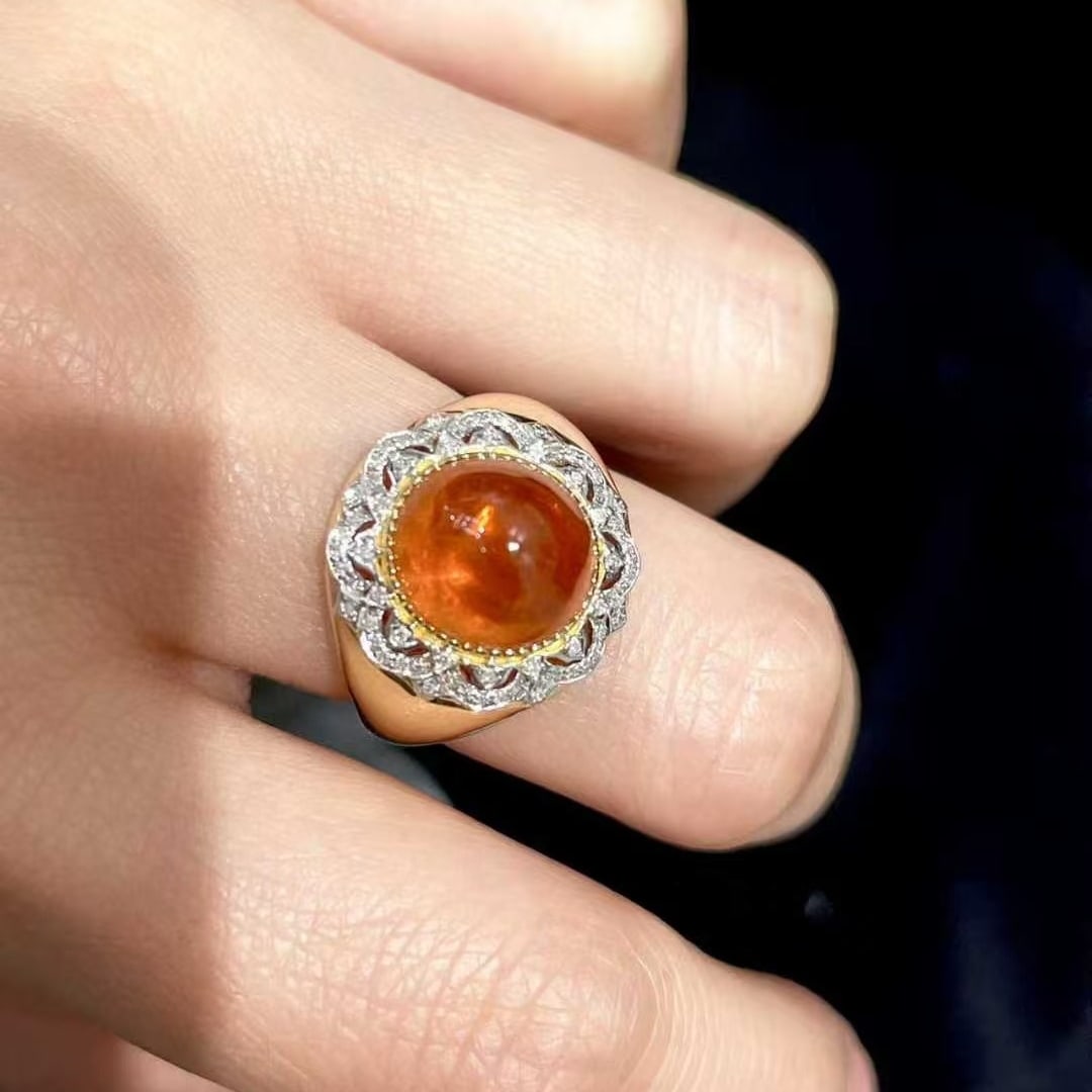 14k Gold 7.7 Ct Natural Spessartine & Diamond Ring - 4