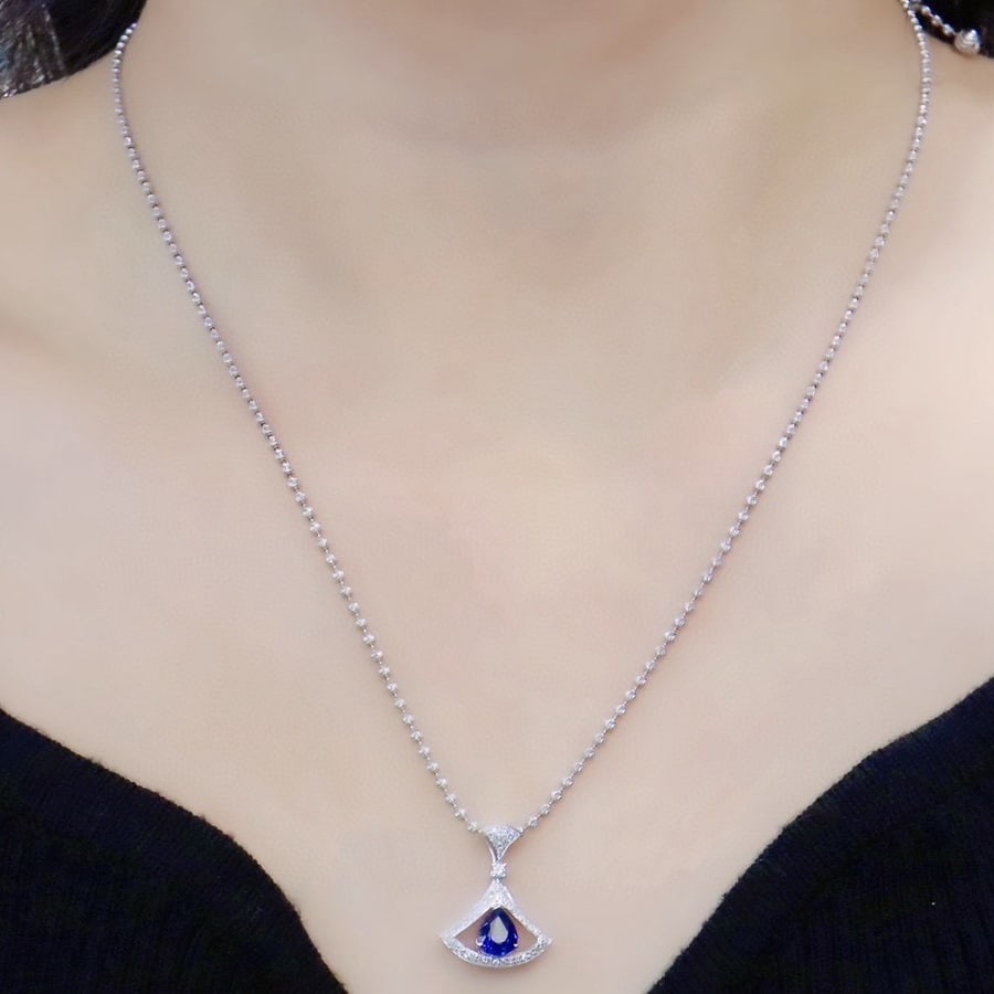 14k Gold 1.09 Ctw Natural Sapphire & Diamond Pendant( Without Chain ) - 4