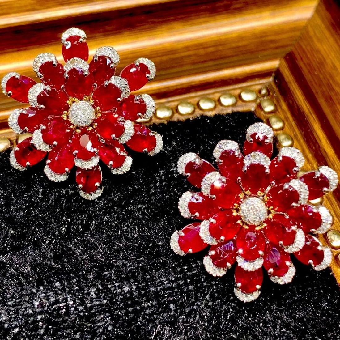 14k Gold 11.25 Ct Natural Ruby & Diamond Earrings - 4