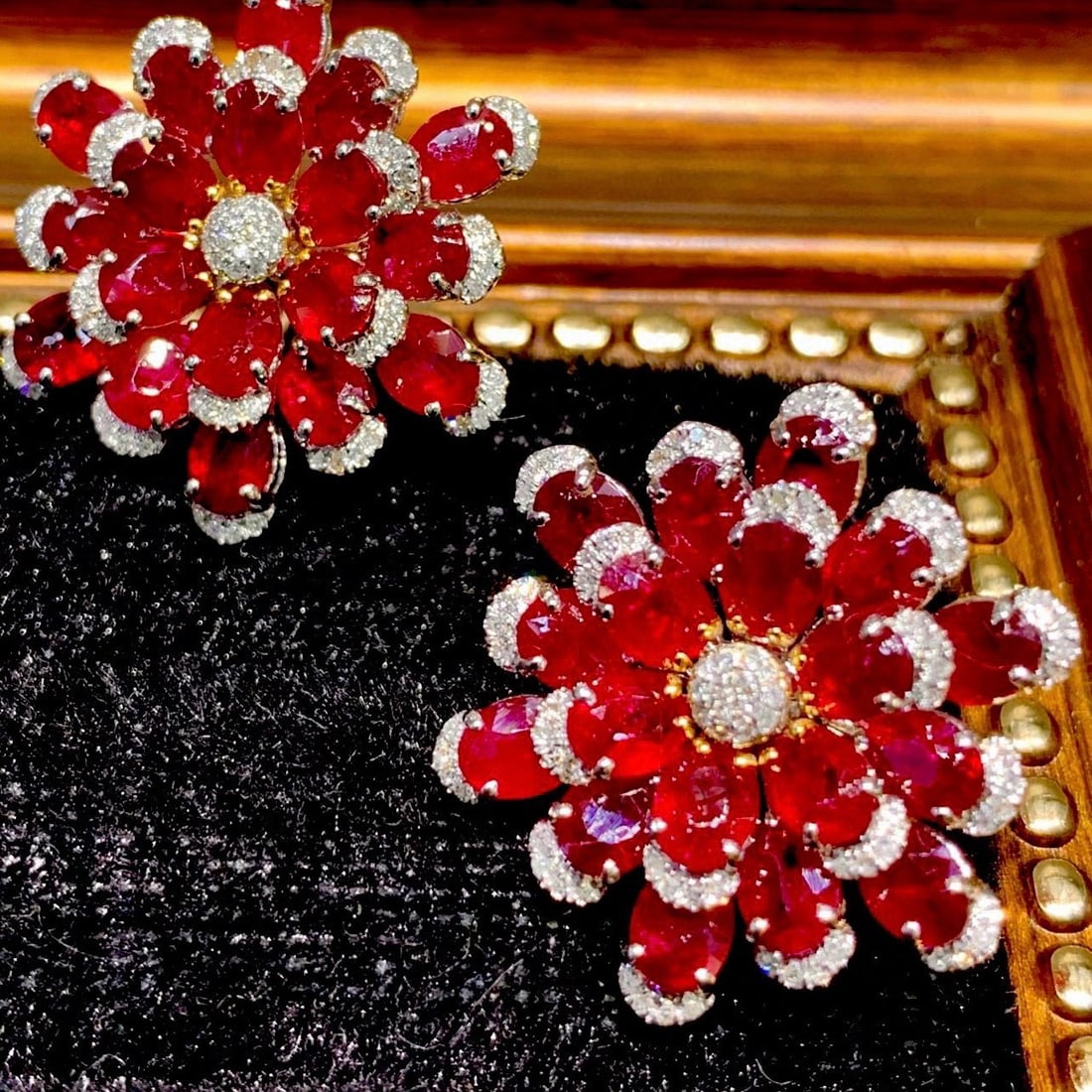 14k Gold 11.25 Ct Natural Ruby & Diamond Earrings - 5