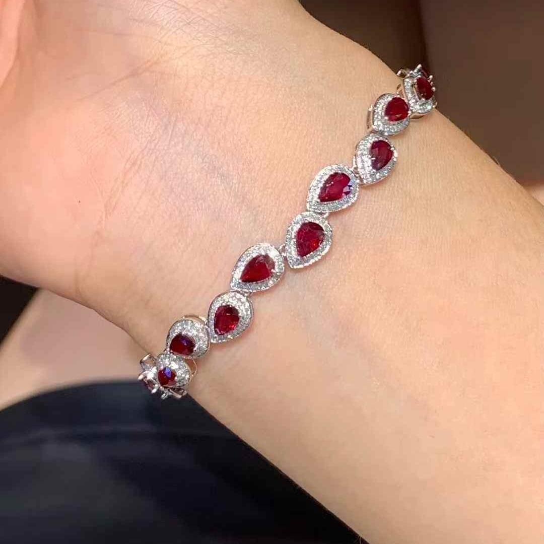 14k Gold 5.2 Ct Natural Ruby & Diamond Bracelet - 5