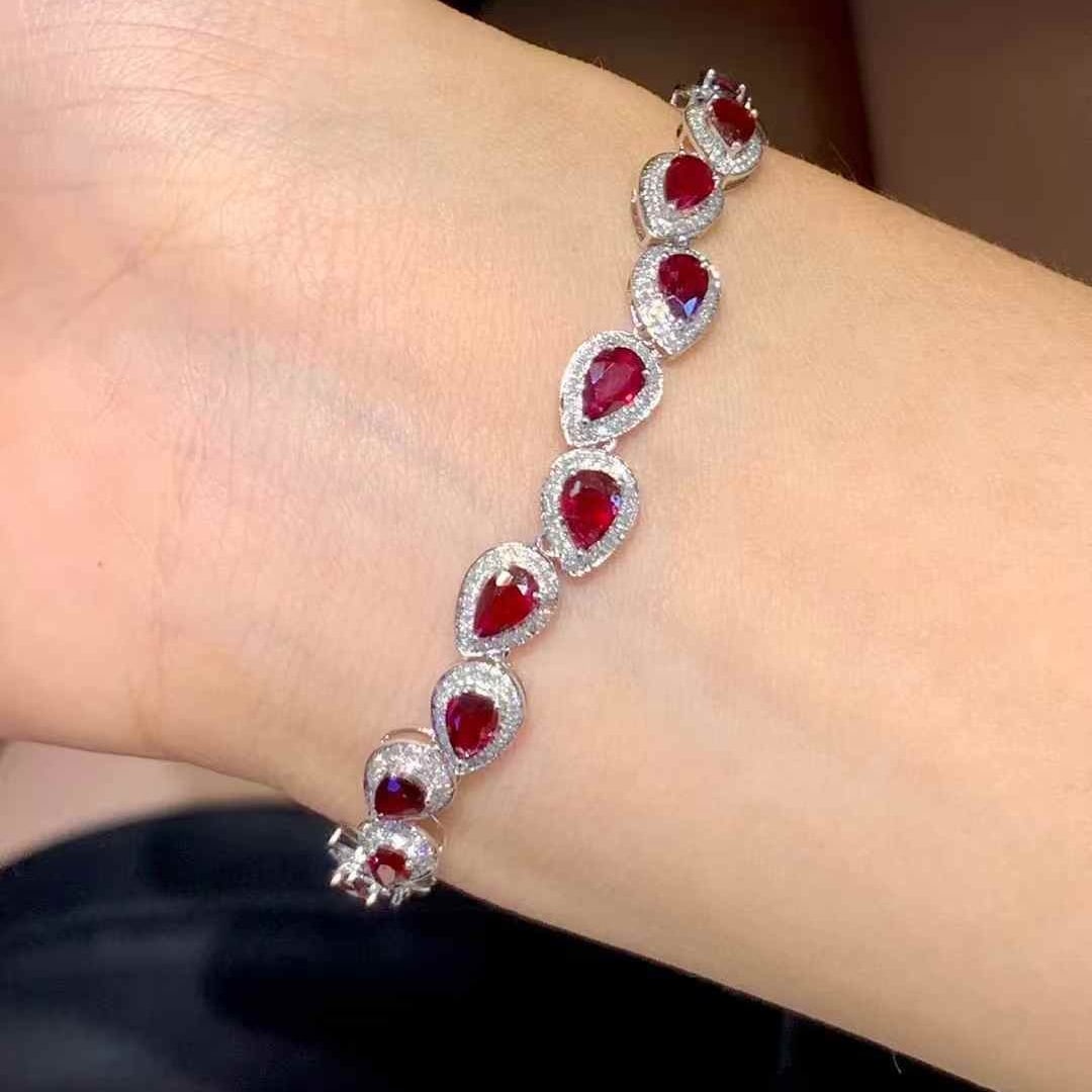 14k Gold 5.2 Ct Natural Ruby & Diamond Bracelet - 6
