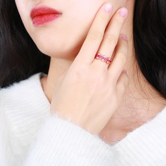 14k Gold 0.68 Ctw Natural Ruby & Diamond Ring - 6