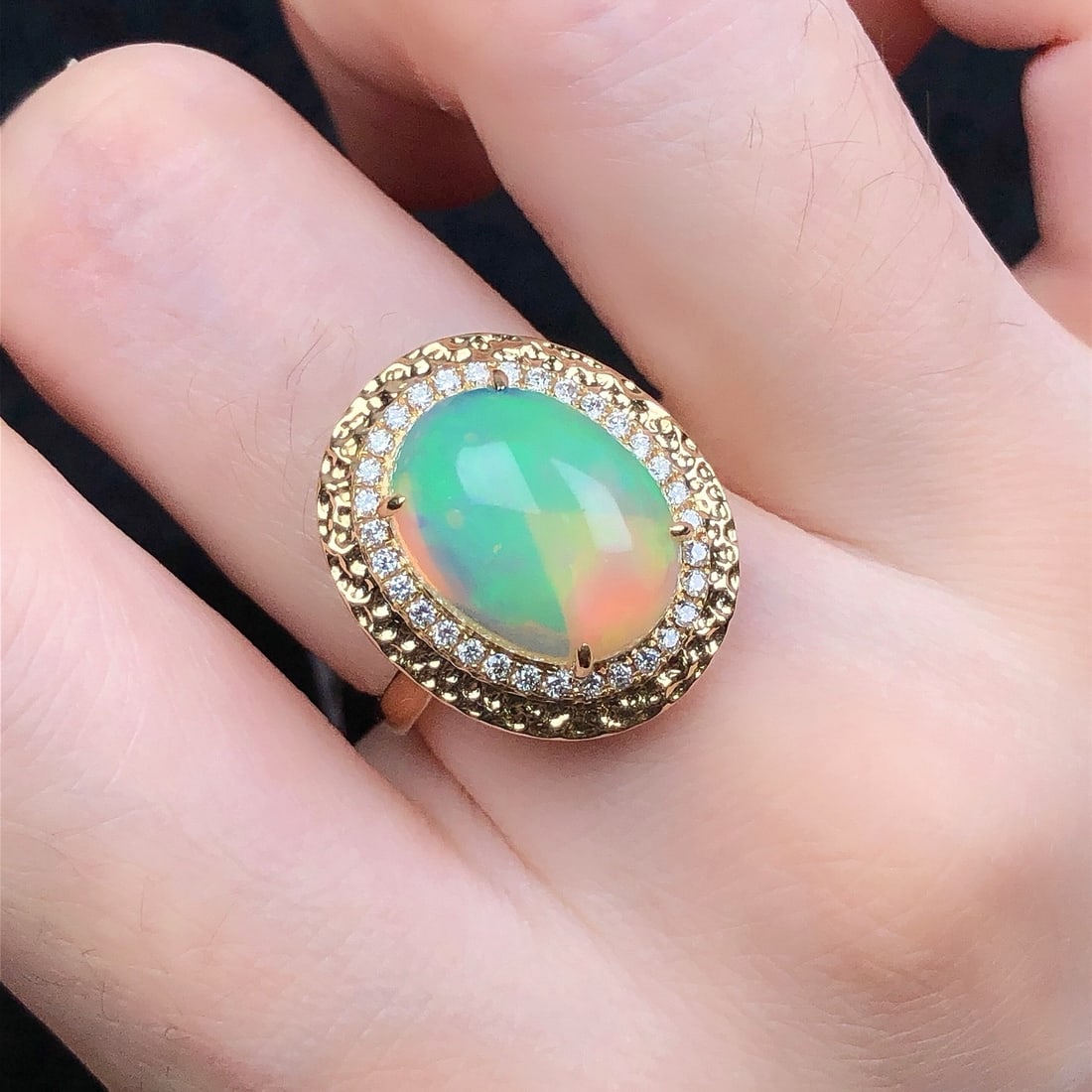14k Gold 5.03 Ctw Natural Opal & Diamond Ring - 4