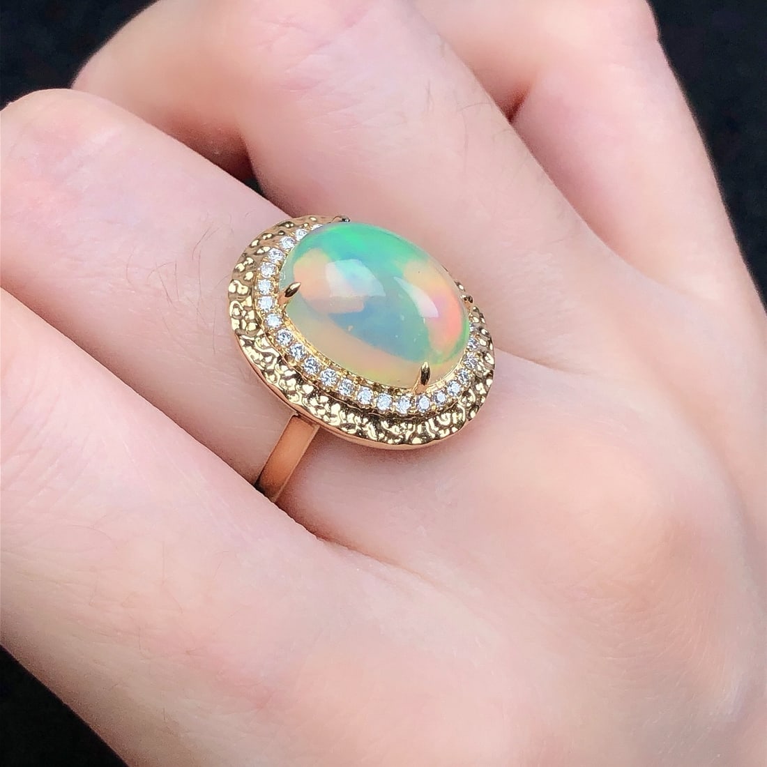 14k Gold 5.03 Ctw Natural Opal & Diamond Ring - 5