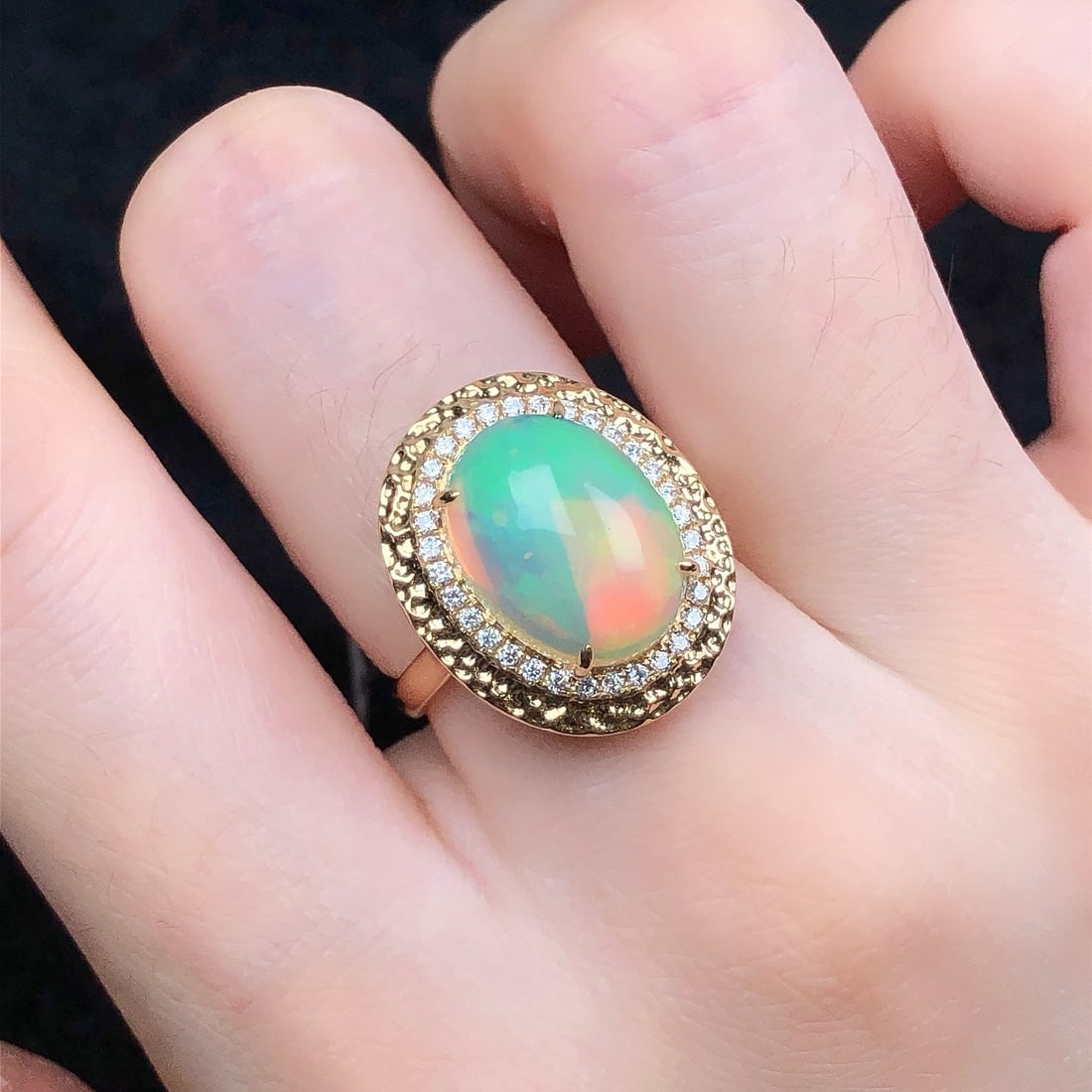 14k Gold 5.03 Ctw Natural Opal & Diamond Ring - 6
