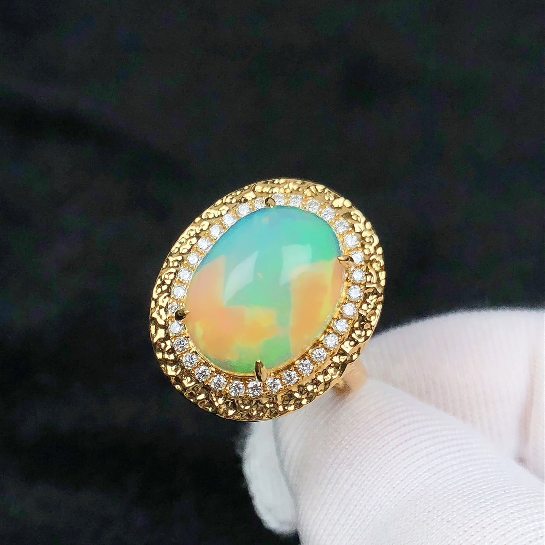14k Gold 5.03 Ctw Natural Opal & Diamond Ring - 7