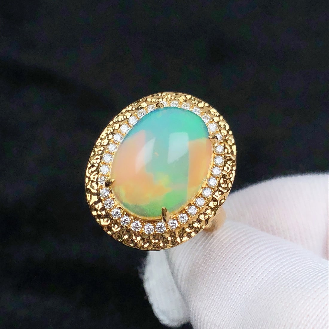14k Gold 5.03 Ctw Natural Opal & Diamond Ring - 8