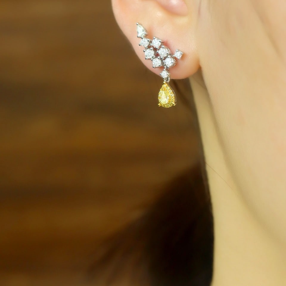 14k Gold 1.42 Ctw Natural Yellow Diamond & Diamond Earrings - 3