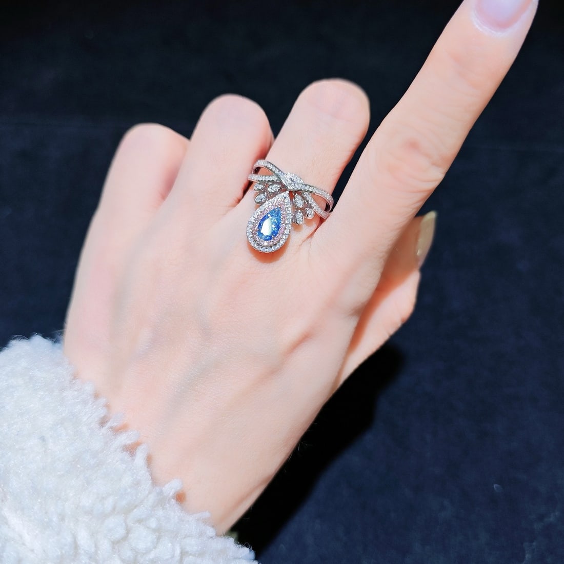 14k Gold 1.18 Ctw Natural Blue Diamond & Diamond Ring - 3
