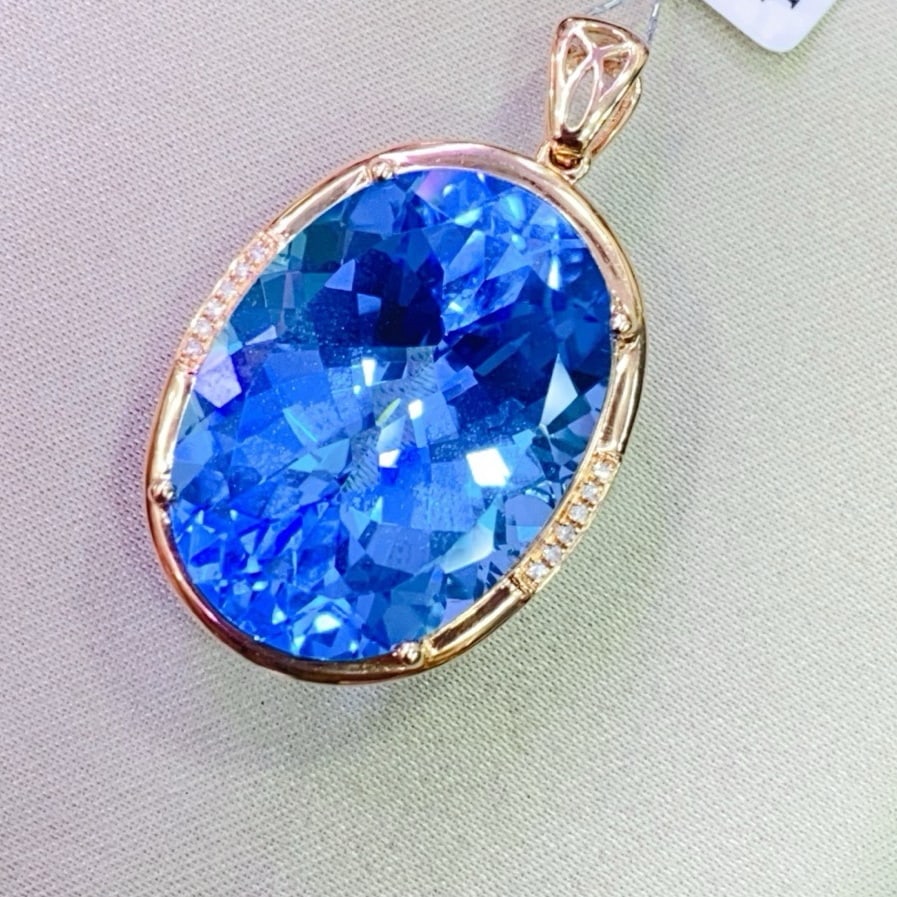 14k Gold 27.23 Ctw Natural Topaz & Diamond Pendant( Without Chain ) - 2