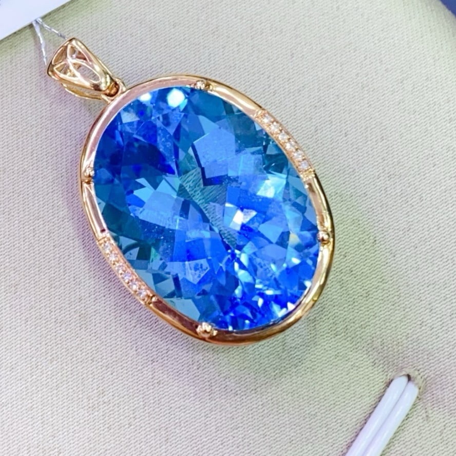 14k Gold 27.23 Ctw Natural Topaz & Diamond Pendant( Without Chain ) - 3