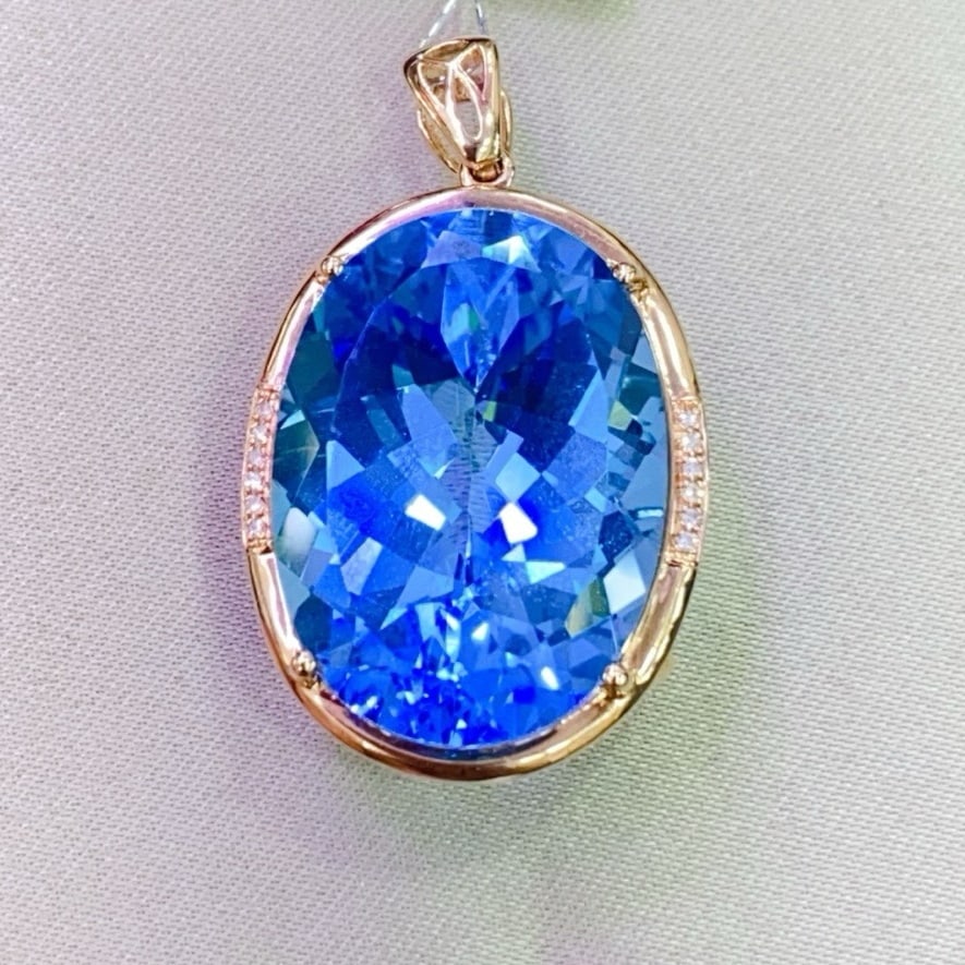14k Gold 27.23 Ctw Natural Topaz & Diamond Pendant( Without Chain ) - 4