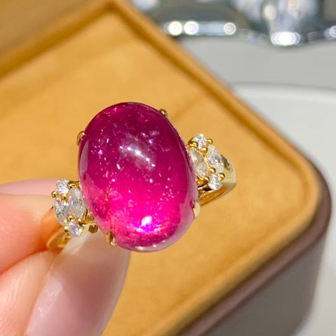 14k Gold 8.65 Ct Natural Tourmaline & Diamond Ring - 5