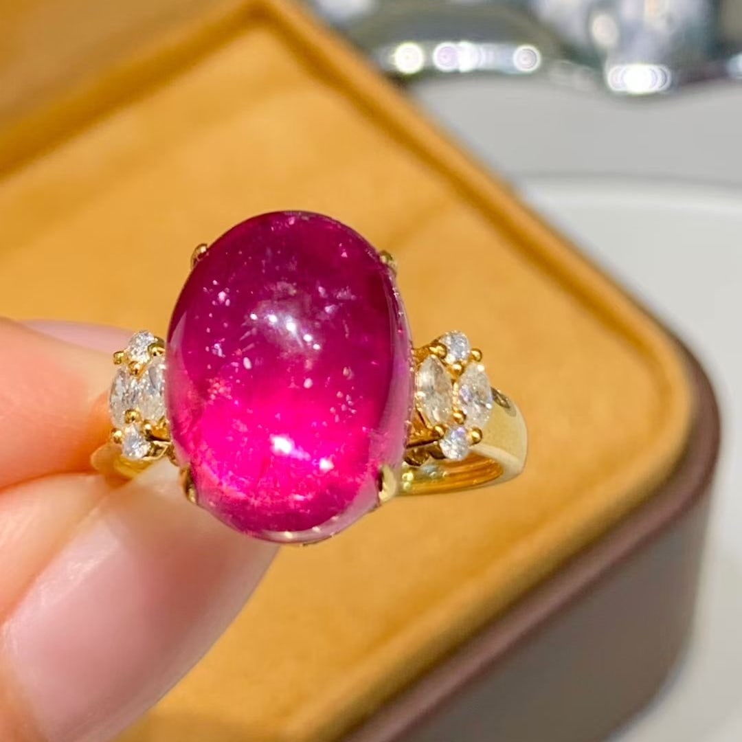 14k Gold 8.65 Ct Natural Tourmaline & Diamond Ring - 6