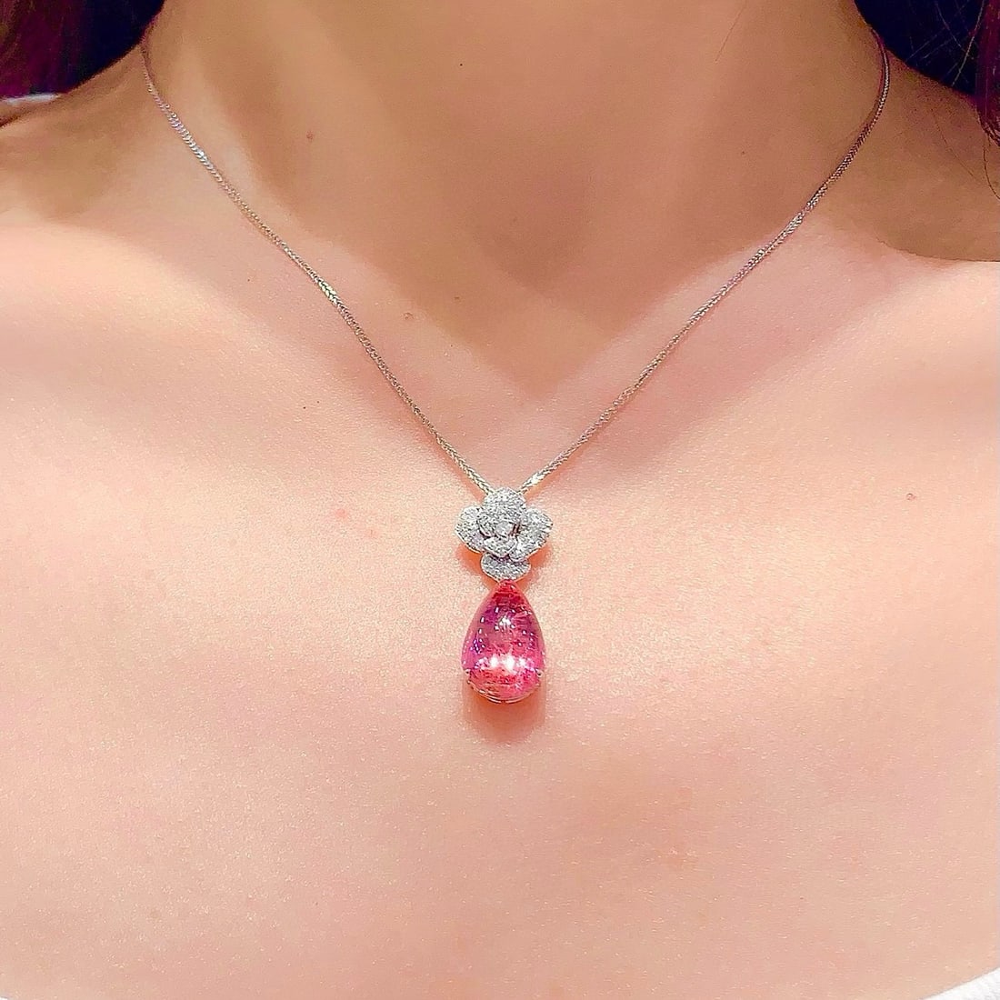 14k Gold 6.8 Ct Natural Tourmaline & Diamond Pendant( Without Chain ) - 4