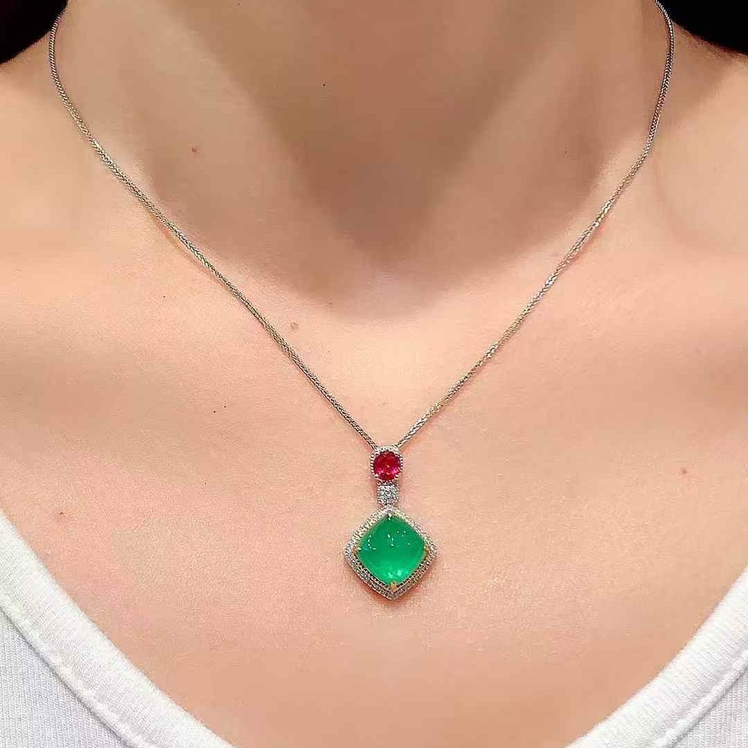 14k Gold 4.6 Ctw Natural Emerald & Ruby Pendant( Without Chain ) - 3