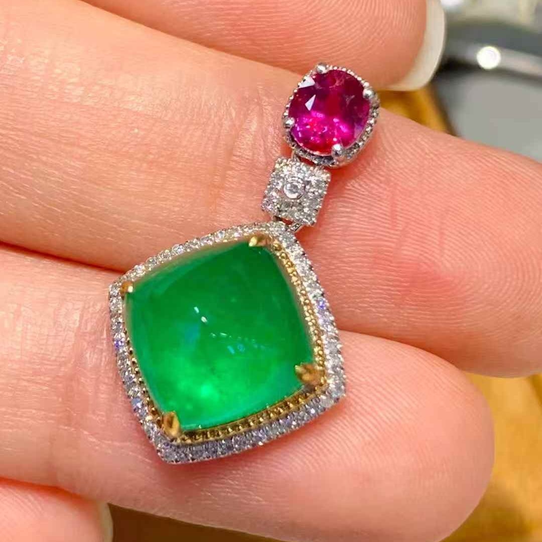14k Gold 4.6 Ctw Natural Emerald & Ruby Pendant( Without Chain ) - 4