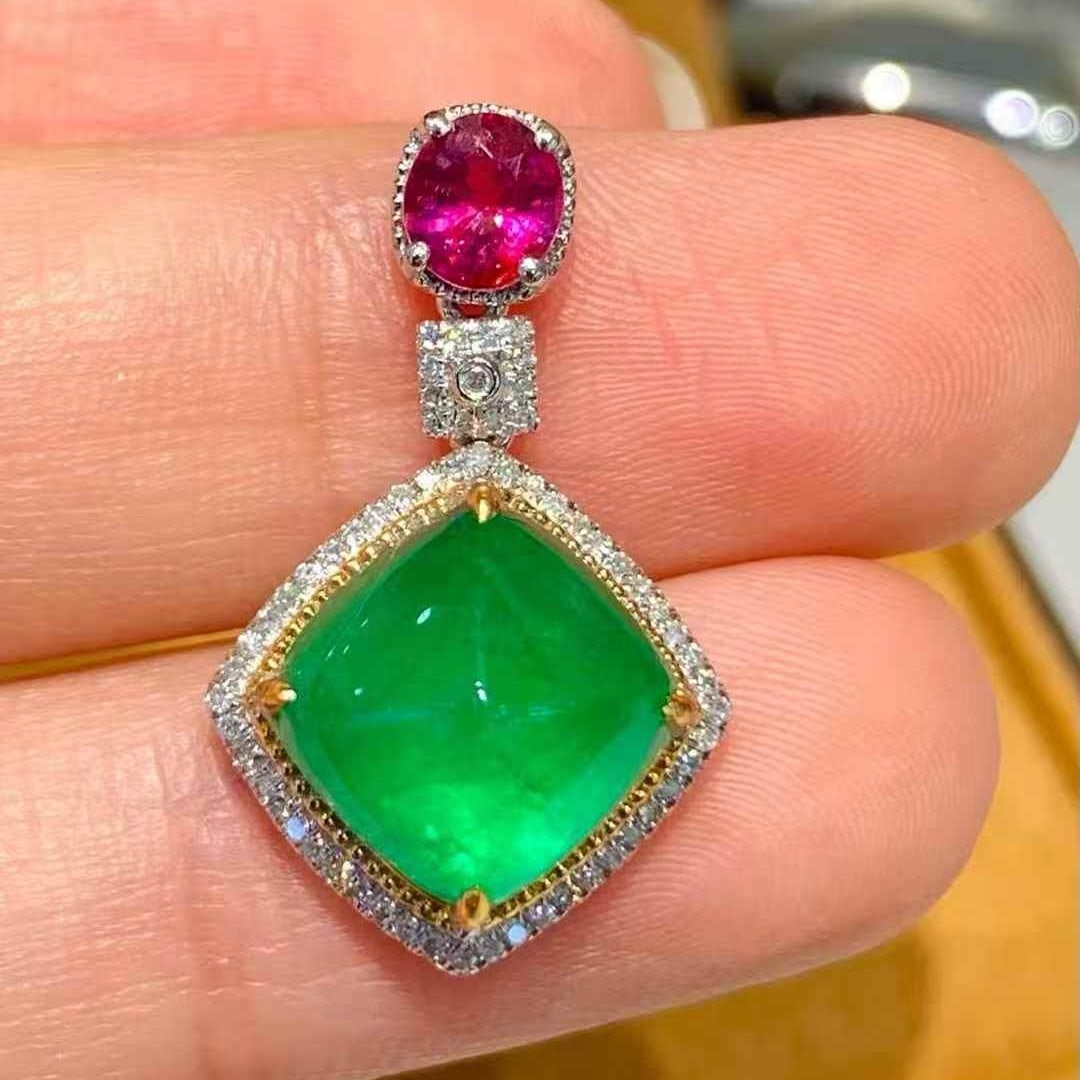 14k Gold 4.6 Ctw Natural Emerald & Ruby Pendant( Without Chain ) - 5