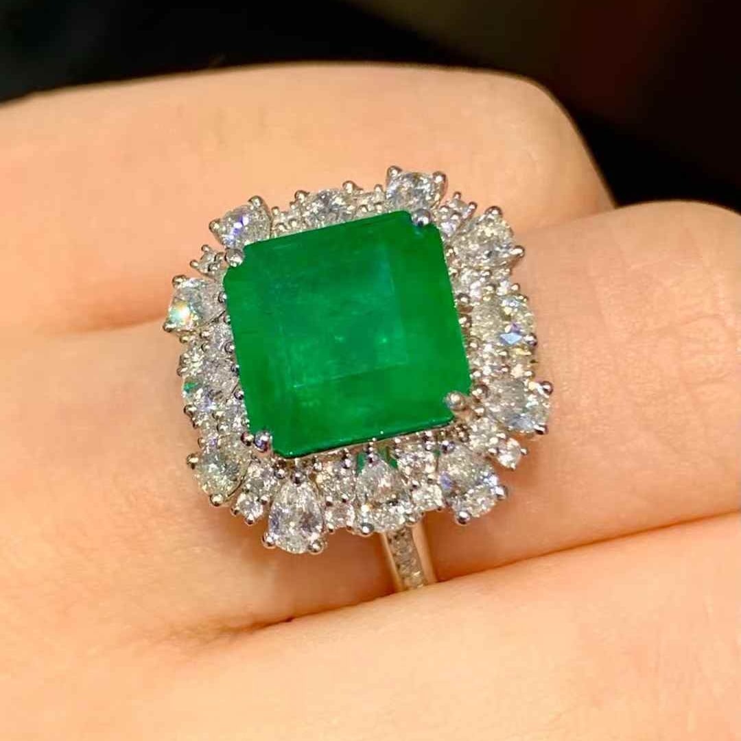 14k Gold 4 Ct Natural Emerald & Diamond Ring/pendant( Without Chain ) - 3