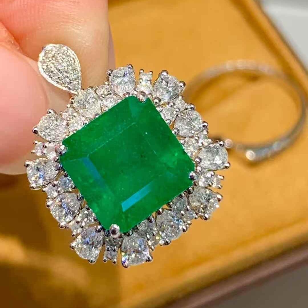 14k Gold 4 Ct Natural Emerald & Diamond Ring/pendant( Without Chain ) - 5