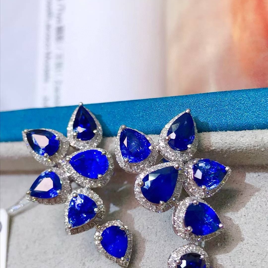 14k Gold 6.37 Ctw Natural Sapphire & Diamond Earrings - 4