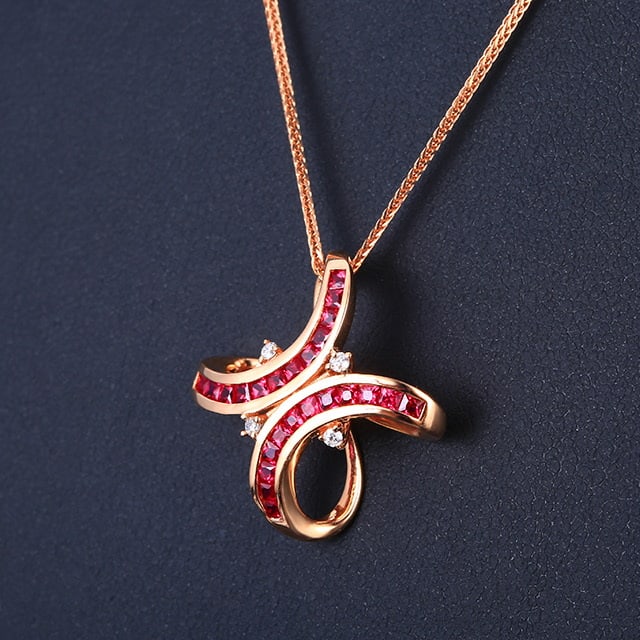 14k Gold 0.52 Ctw Natural Ruby & Diamond Pendant( Without Chain ) - 2