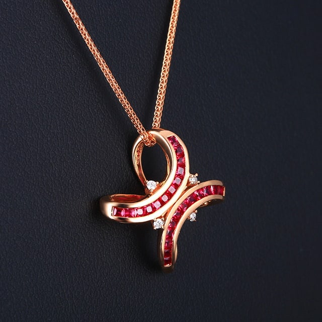 14k Gold 0.52 Ctw Natural Ruby & Diamond Pendant( Without Chain ) - 3