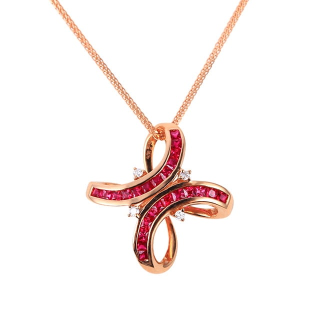 14k Gold 0.52 Ctw Natural Ruby & Diamond Pendant( Without Chain ) - 5
