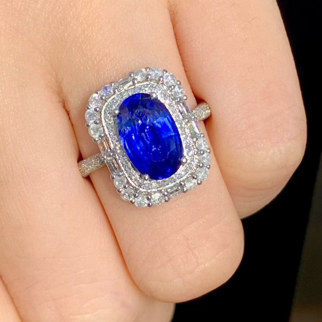 14k Gold 2.5 Ct Natural Sapphire & Diamond Ring - 5